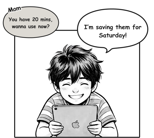 A child making a thoughtful choice about screen time